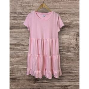 Crown & Ivy Women's Meadow Pink Tiered Ruffle Terry Jersey Dress Size Small